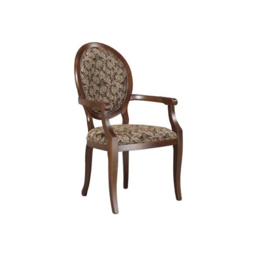 Augusta arm chair in wood with fabric seat and oval fabric back